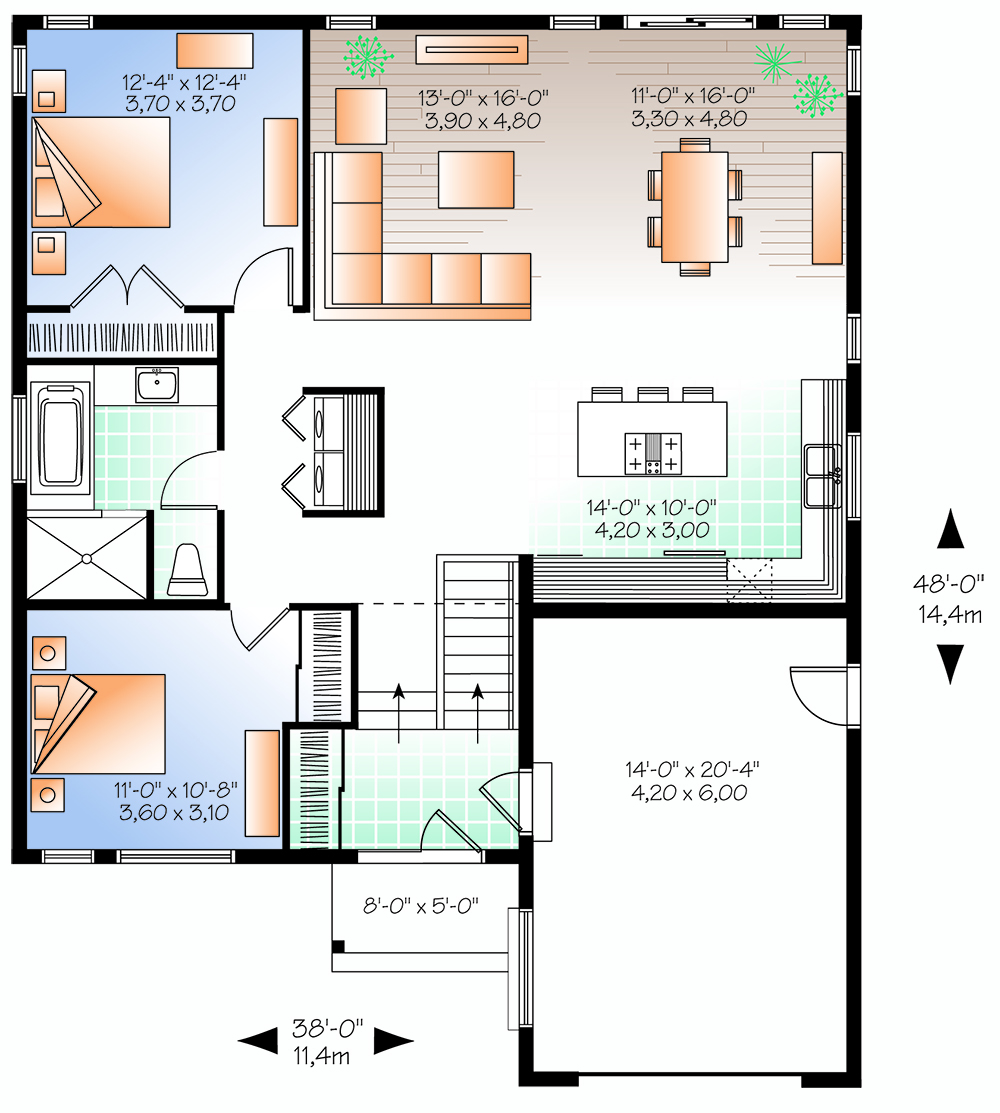 2 Bedrm, 1283 Sq Ft Transitional House Plan 1261845