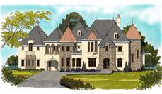 Luxury homeplans color front elevation.