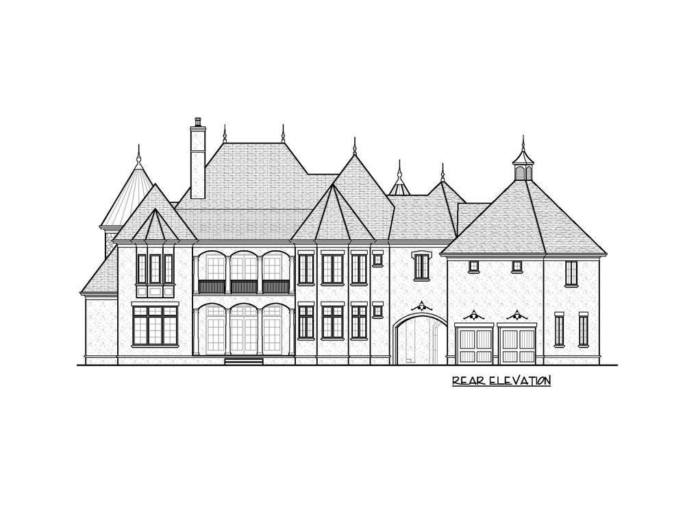 Home Plan Rear Elevation for this set of luxury houseplans.