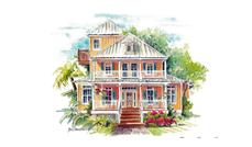 This is an artist's rendering of these California Style House Plans.