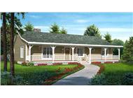 This is the front elevation for these Country Ranch House Plans.