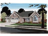 This is the front elevation for these Ranch House Plans.