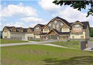 This image shows the front elevation for these Luxury House Plans.