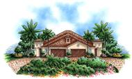 Mediterranean house plans color rendering front elevation.
