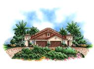 Mediterranean house plans color rendering front elevation.