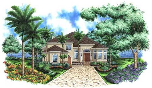 This image shows the Mediterranean style for this set of house plans.