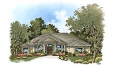 This image shows the exterior for these Mediterranean House Plans.
