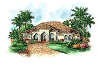 This image shows the exterior for these Mediterranean House Plans.