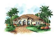 This image shows the exterior for these Mediterranean House Plans.