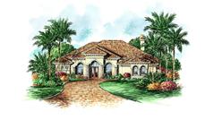 This image shows the exterior for these Mediterranean House Plans.