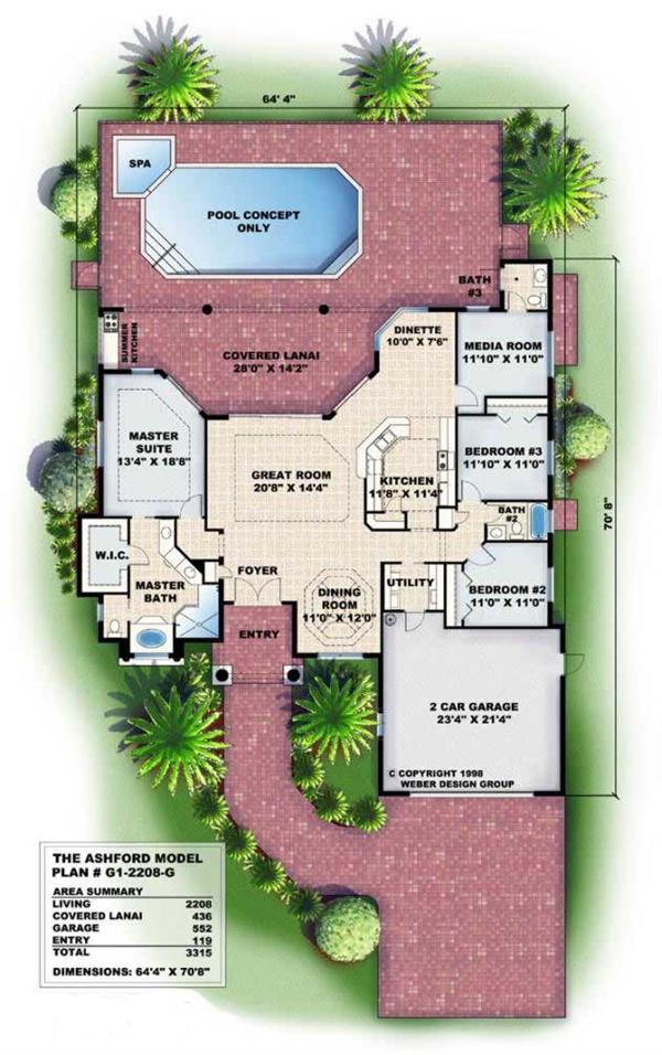 Floor Plans for this set of Mediterranean style house plans.