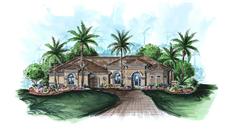 This image shows the exterior of these Mediterranean Plans, Florida Designs.