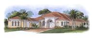 This image shows the front elevation for these Mediterranean House Plans.