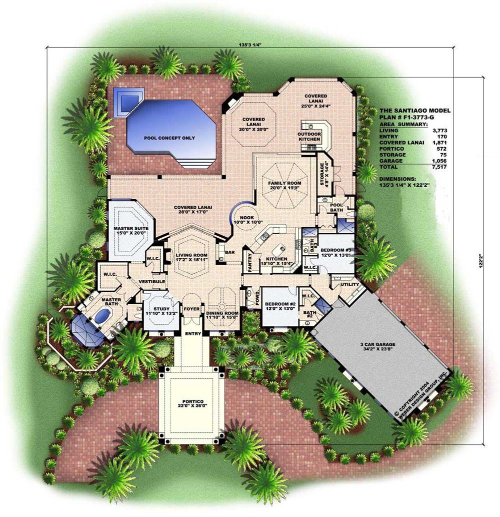 Floor Plan First Story for this set of Mediterranean style house plans.