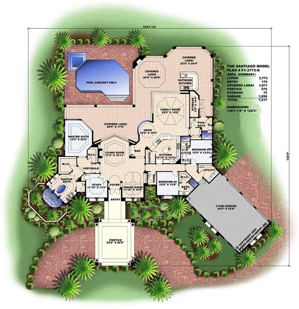 Floor Plan First Story for this set of Mediterranean style house plans.