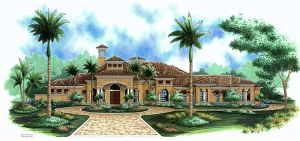 This image shows the Mediterranean style for this set of home plans.