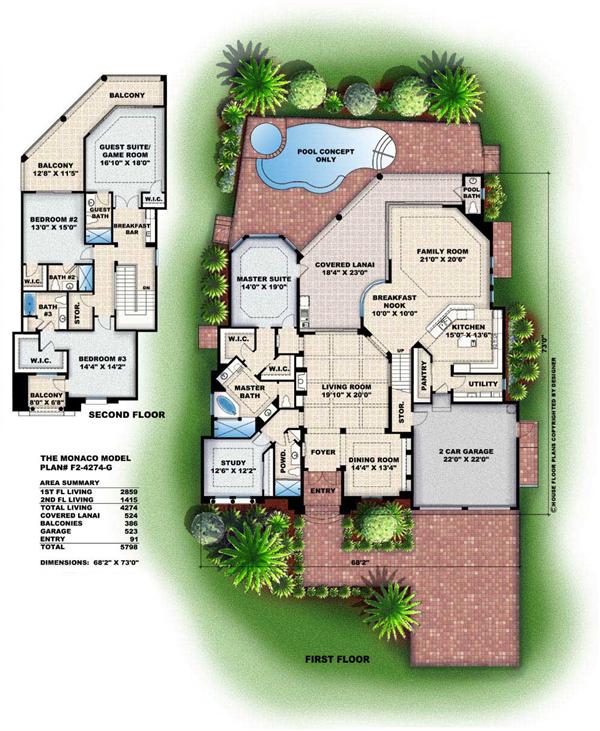 Floor Plans for this Mediterranean set of house plans.