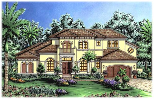 Mediterranean Homeplans "The Vicenza House Plan" color rendering.