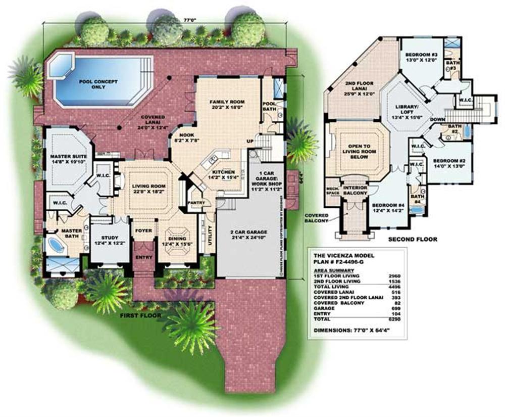 Floor Plans for this set of Mediterranean style house plans.