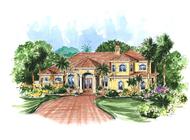 This image shows the front elevation for these Mediterranean House Plans, Florida House Plans, Spanish House Plans.