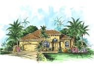 Mediterranean house plans color front elevaiton.