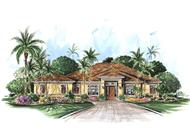 This image shows the front elevation for this set of Mediterranean House Plans