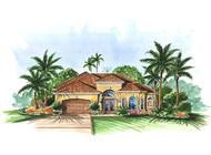 This image shows the exterior for these Mediterranean House Plans.