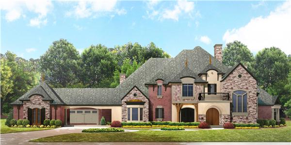 Luxury house plans front rendering.