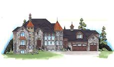 Luxury house plans TS5561 color front rendering.