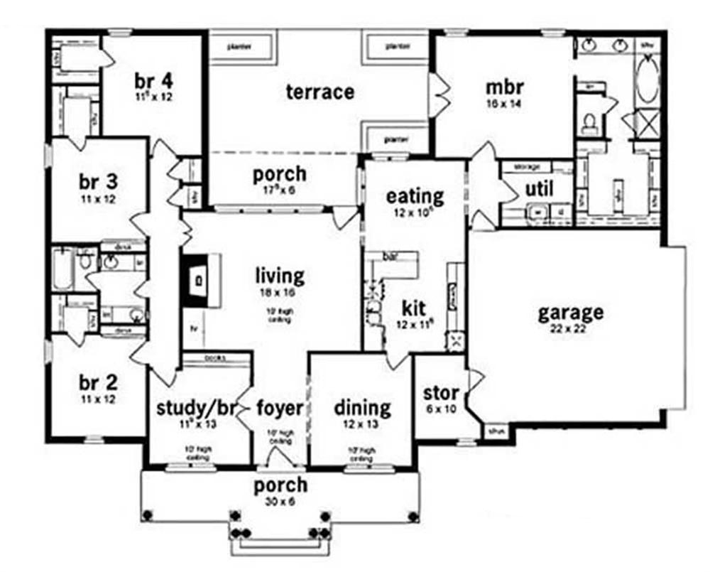 One Floor 5 Bedroom Ranch Style Home Plans