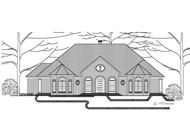 This black and white image shows the front elevation of these European Home Plans.