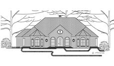 This black and white image shows the front elevation of these European Home Plans.