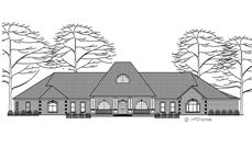 This image shows the front elevation of these Luxury Houseplans.