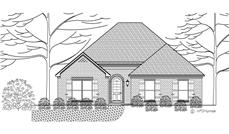 This is a black and white front elevation of these Traditional Homeplans.