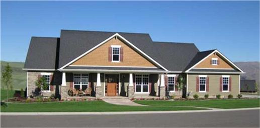 This is the front elevation for these Traditional House Plans.