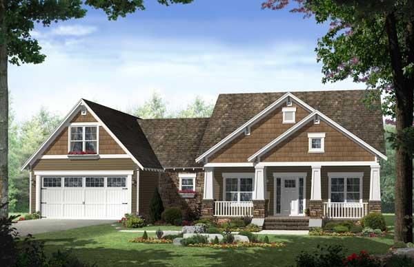 This is a computer rendering of these Craftsman House Plans.