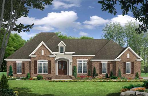 This image is a colored front rendering for these European Home Plans.