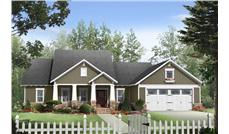 This image shows the front elevation of these Craftsman House Plans.