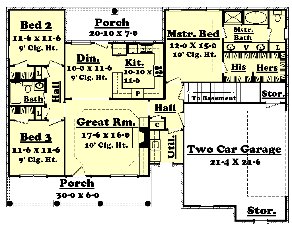 3 Bedrm, 1500 Sq Ft Country House Plan 1421010