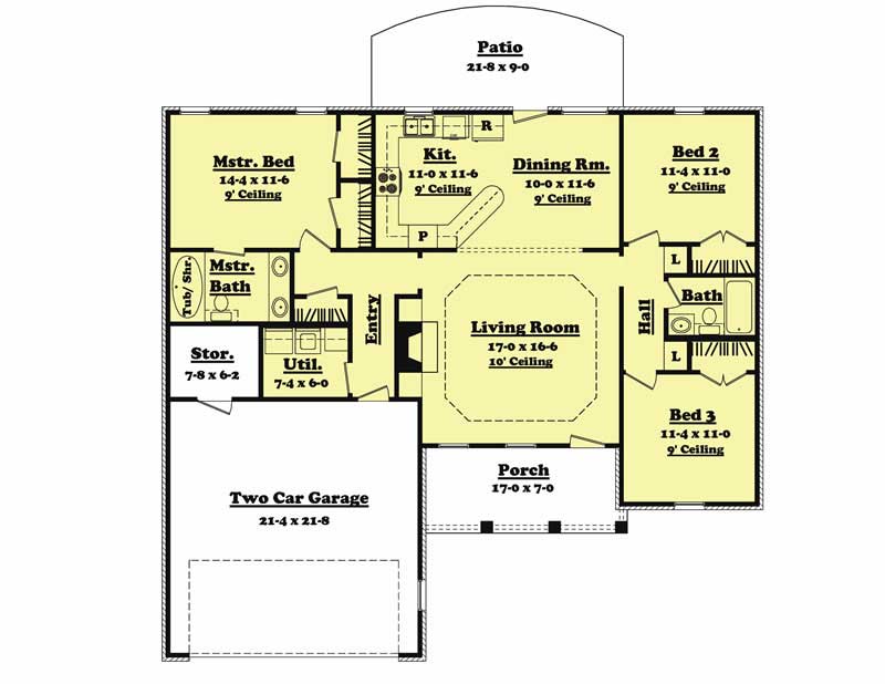 Country Home Plan - 3 Bedrms, 2 Baths - 1400 Sq Ft - #142-1028