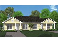 This is a computer rendering of these Ranch Duplex House Plans.