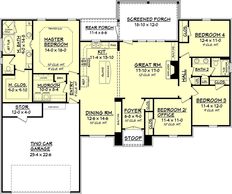 House Plan 1421092 4 Bdrm, 2,000 Sq Ft Acadian Home
