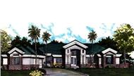 Luxury Homeplans LS-B-91018 colored front elevation rendering image.
