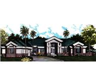 Luxury Homeplans LS-B-91018 colored front elevation rendering image.