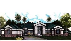 Luxury Homeplans LS-B-91018 colored front elevation rendering image.