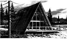 This is the front elevation of A Frame Homeplans LS-H-726-3.