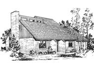 This image shows the front elevation of Passive Solar Homeplans LS-H-877-M5B