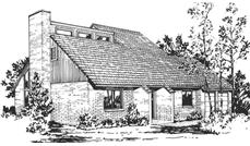 This image shows the front elevation of Passive Solar Homeplans LS-H-877-M5B