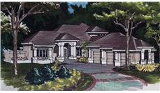 Luxury Houseplans LS-B-91008 colored front rendering.