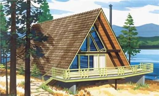 This is a colored rendering of A Frame House Plans LS-H-6-LA.